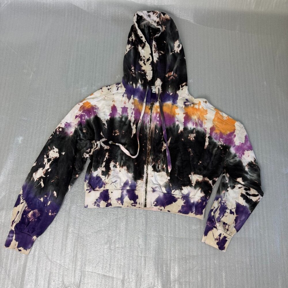 YFB Purple Tie Dye Zip Cropped Hoodie Sweatshirt Jacket Women's Medium Festival
